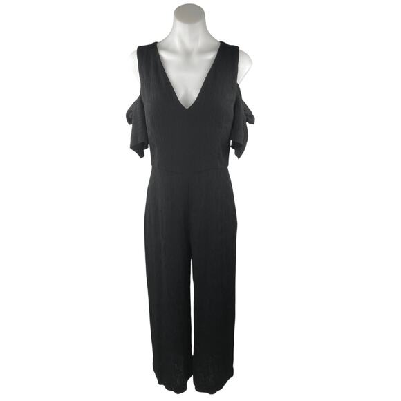 Club Monaco Women's Black Cold Shoulder Short Sleeve V Neck Jumpsuit Size 4 - Picture 1 of 3